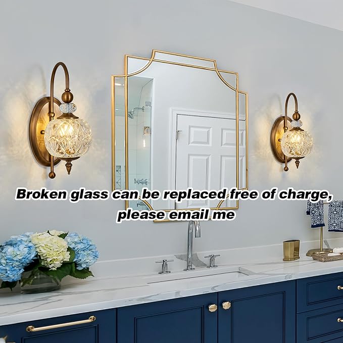 Piepooye Vintage Gold Wall Sconce with Glass Globe Shade Mid Century Brushed Brass G9 Bulb Vanity Light Indoor Wall Light for Bathroom Farmhouse Bedroom Living Room Hallway
