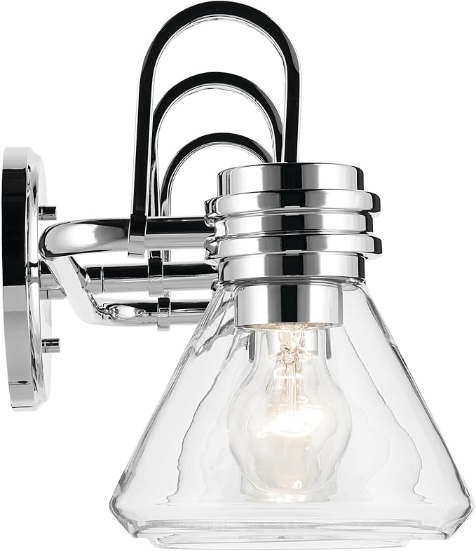 Kichler Farum 3-Light Bathroom Vanity Light, Chrome | Modern vanity light with clear glass for single or double bathroom mirrors (26" x 9.5"), 55155CHCLR