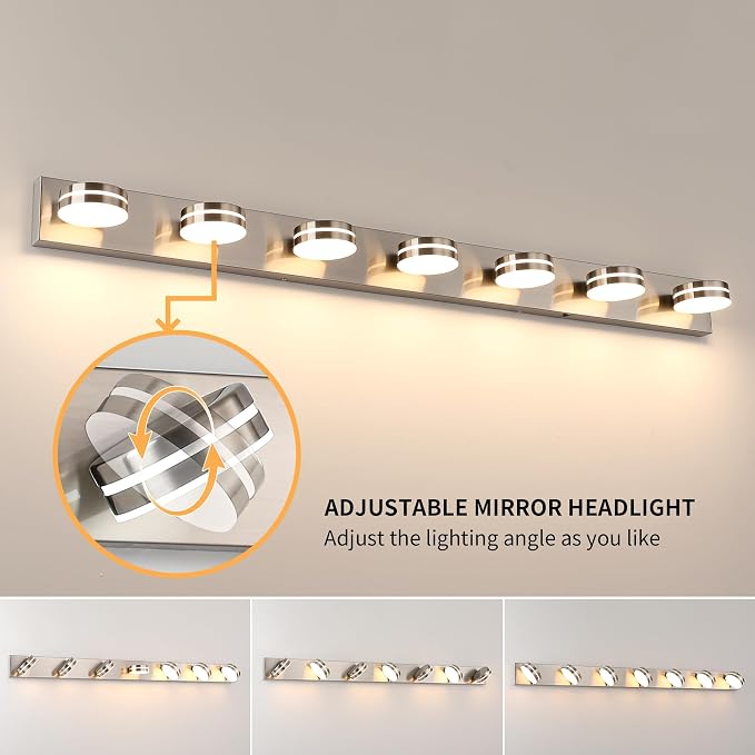 Modern Bathroom Light Fixtures Over Mirror 7 Light Vanity Light | 55.12in 42W LED Dimmable Bath Lights, Wall Mounted Lighting Fixture with Rotating Lamp Head, Acrylic Metal, 5CCT Dimmable