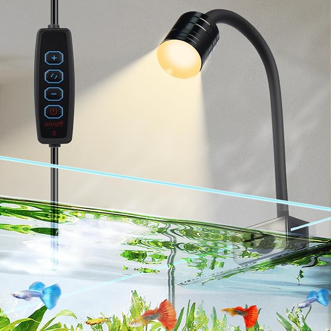 3W LED Aquarium Light, Clip On Fish Tank Lamp | Full Spectrum, 3 Color Modes, Adjustable Beam, Aluminum Housing, Terrarium & Coral
