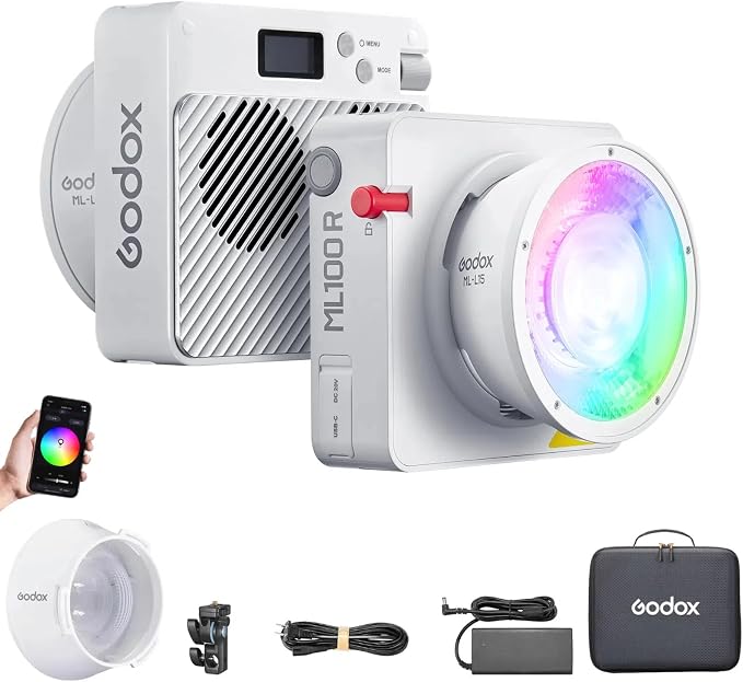 Godox ML100R RGB LED Video Light, 110W 1800K-1000K Full Color RGB LED COB Contiuous Light, 14 FX Effects Photography Light Support APP Control
