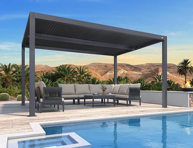 PURPLE LEAF Louvered Pergola 94AS 10' x 4' Wind Resist Dry System Gray | Two Independently Adjustable Louvered Roofs, All-Aluminum Rustproof Frame, DIY-Friendly Assembly, Taller Design
