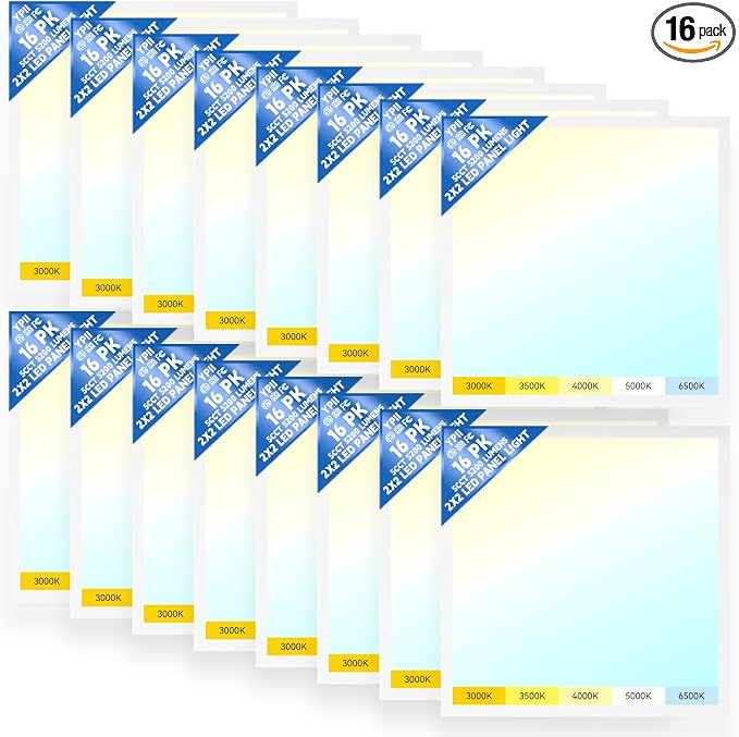 LED Flat Panel Light LED Drop Ceiling Light Fixture, 5 CCT 3000K-6500K Adjustable & 5 Wattage Selectable Recessed Back-Lit Fixture for Office, ETL Listed(16Pack 2x2)