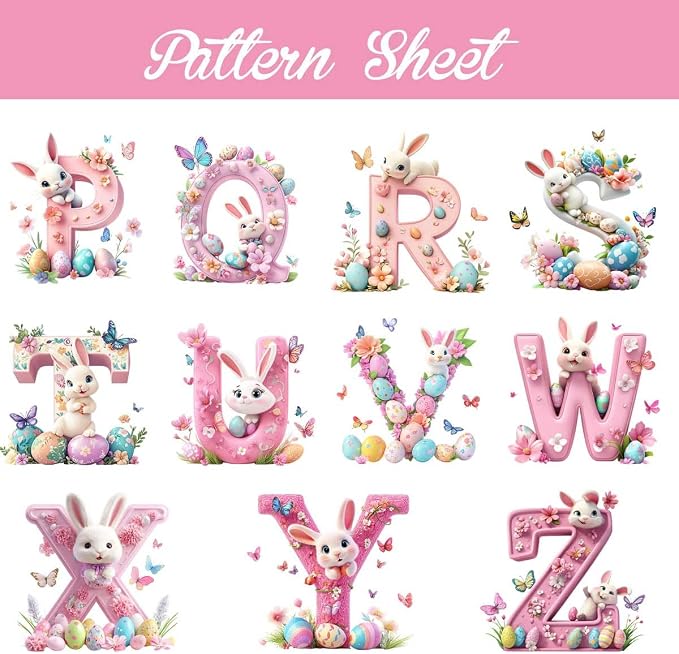 Personalized Pink Bunny Easter Egg 3D Initial LED Night Light with Name & Wooden, Base Room Decor, Birthday Party Easter Gift