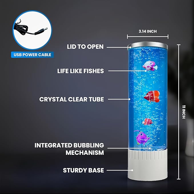 Brewish Bubble lamp | 7 Color Changing LED Lamps | Fake Aquarium Night Light | Artificial Fish Tank with Moving Fishes | Home Decor, Ideal Gift for Kids, Adults, Sensory Lights for Autism & ADHD