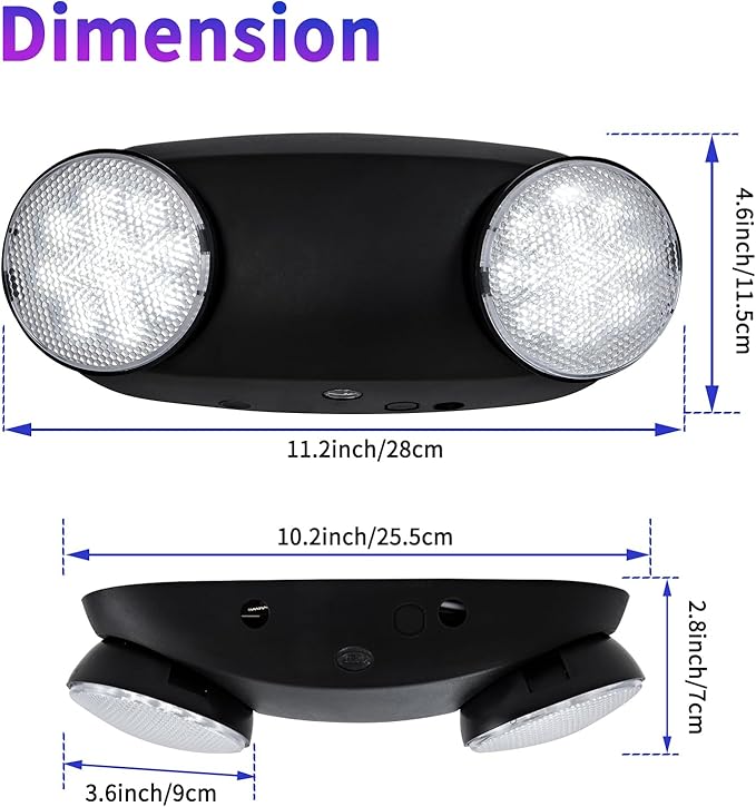 CM MZY Emergency Lights with Battery Backup,Commercial Emergency Light,Two Adjustable LED Light Head, Emergency Lighting Fixtures with Black Housing,120V/277V AC, UL Certified,1 Pack