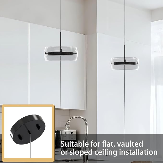3-Pack Modern Pendant Lights Kitchen Island, Dual-Sided LED 3-CCT Dimmable Glass Hanging Lighting Fixture, Adjustable Cable for Dining Room, Bar, Over Table, Sloped Ceiling Matte Black