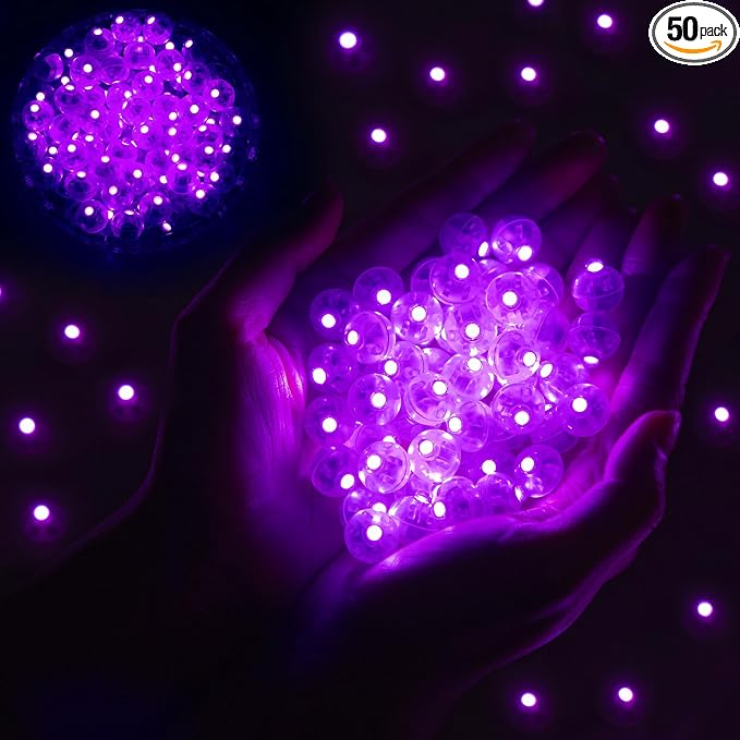 chzk 50pcs Balloon Lights Mini Led Lights Round Long Standby Time Multicolor Ball Lamps Paper Lantern Balloon Liamps for Birthday Party Christmas Halloween Decoration Purple