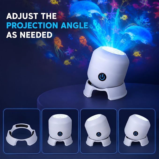 psycat Dynamic Rotating LED Projector Light, 360° Rotating Ocean Wave Night Projection Night Light, Multi-Angle Projection Base, USB Rechargeable Light Projector, Adjustable Brightness (Ocean)