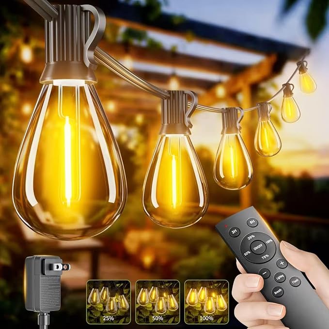 150FT Outdoor String Lights with Remote & Dimmable, 55+2 Shatterproof Waterproof Bulbs, Dimmable Outside Hanging Patio Lights for Backyard, Porch, Deck, Garden 2700K Warm White