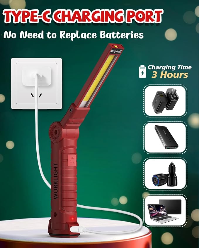 Coquimbo Tool Gifts for Men Dad, Rechargeable Flashlight LED Work Light | Grill Light with Magnetic Base, 5 Modes 360° Rotate, Mens Dad Husband Birthday Gifts (4 Pack Red)