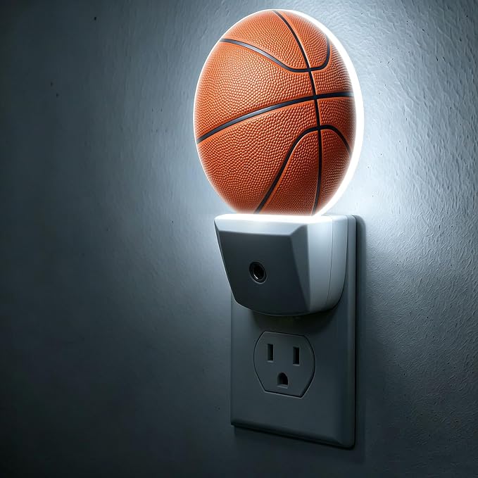 LED Night Light Basketball Night Lights Plug into Wall Auto on/Off | Field Sport Ball Plug-in Night Light with Dusk to Dawn Sensor, Energy Saving Nightlight for Hallway Kitchen Living Room