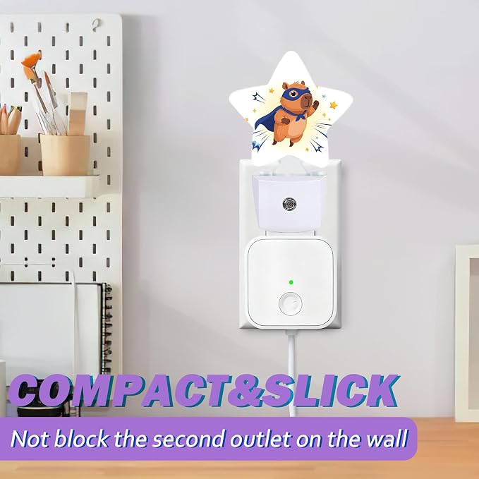 Cute Capybara Night Lights Plug Into Wall Decorative,Cartoon Animal Sleep Friendly Lamp, Energy Efficient Dusk-to-Dawn Sensor Nightlights for Kid Bedroom Nursery Bathroom