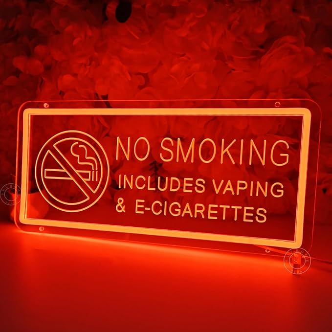 SYLHOME No Smoking Led Neon Light Sign Warning Sign Office Reflective Business Home House Scenic Area No Vaping Wall Decor Restaurant 15.75" X 7.09" USB