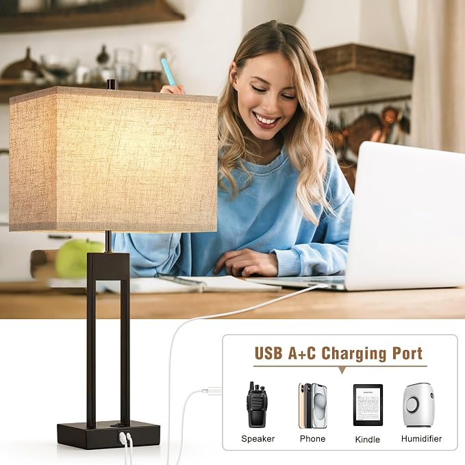 Extra Large 25.5" Nightstand Table Lamps for Bedrooms Set of 2, Bedside Lamp with USB C+A, Colors Changeable Living Room Lamps for End Tables, Modern Night Stand Lamps for Bed Side Office Reading