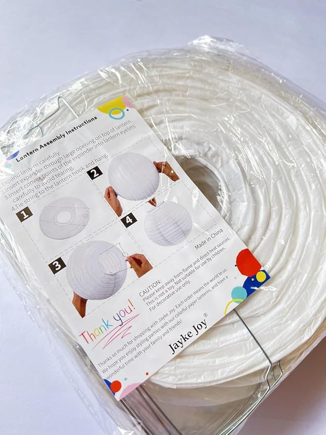 16pcs White Paper Lanterns Hanging Ball Lanterns for Birthday Wedding Bridal Baby Shower Art Class Home Outdoor Indoor Party Decoration (Multisize)