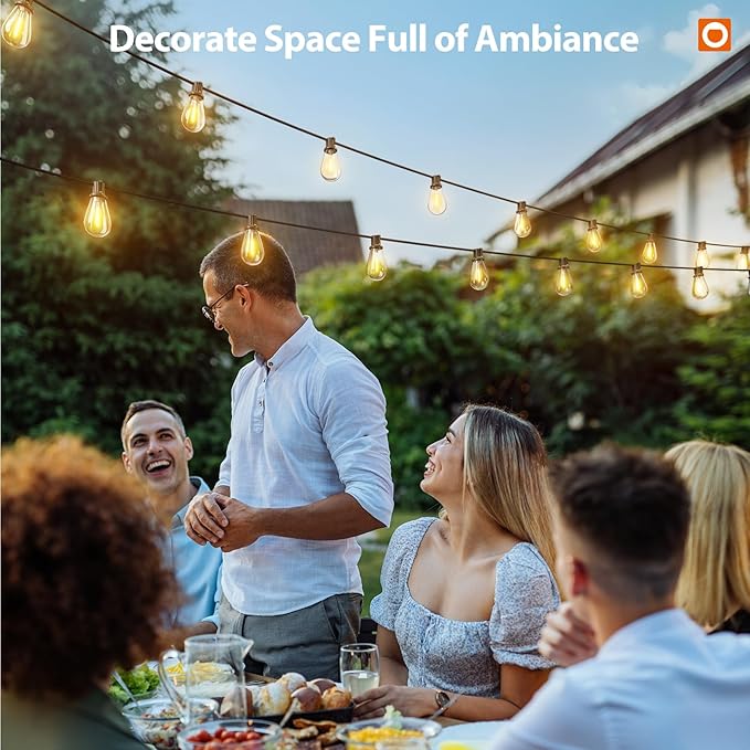 addlon 104FT(96FT+8) Solar String Lights Outdoor Waterproof with USB Port & Remote Control Solar Patio Lights for Outside Solar Powered with 34 LED Dimmable Bulbs for Porch Garden Deck Halloween