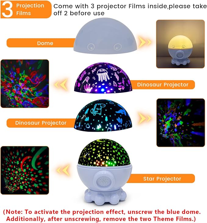 Cute Octopus Night Light Projector,17 Light Modes Ocean Star Projector with 360° Rotation, 3 Projection Films and 9 Lullaby Songs,Night Lamp with Remote and Timer,Gifts for Family and Friends (Blue)