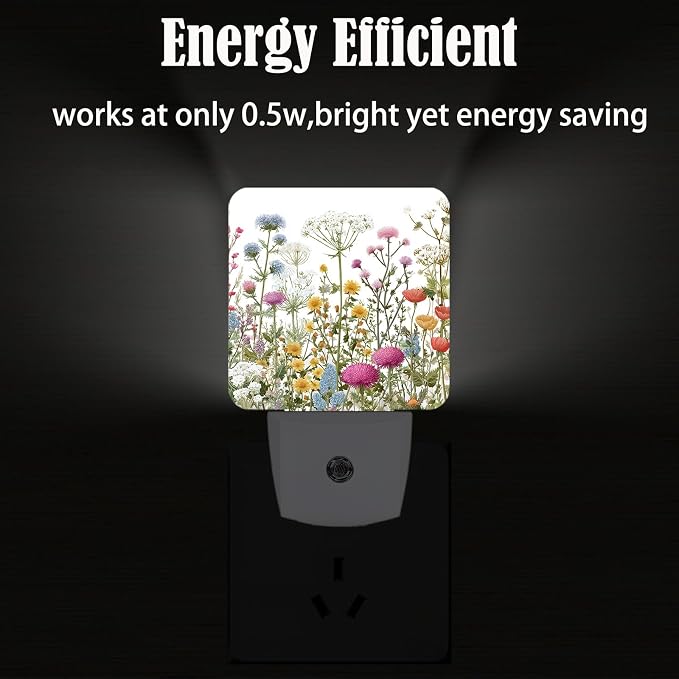 Herbs and Wild Flowers Night Light,Plug Into Wall with Dusk to Dawn Light Sensors, Warm Nightlights for Bedroom,Bathroom,Hallway,Kitchen,Gifts Ideal for Boys Girls Women Men