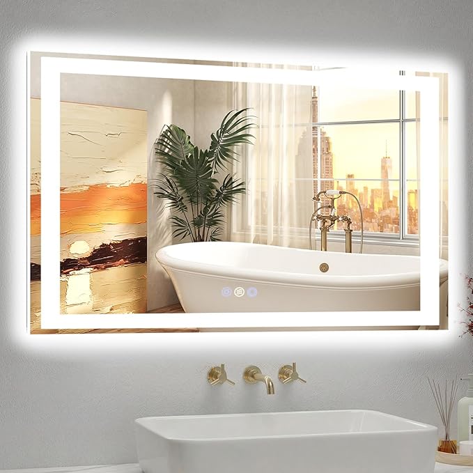 40x30 LED Bathroom Mirror, 6000LM, Separate Front and Back Lights | UL Certified,Shatter-Resistant Tempered Glass,Auto-Off Defogger,3 Color Modes,Smooth Dimming,Smart Memory Setting