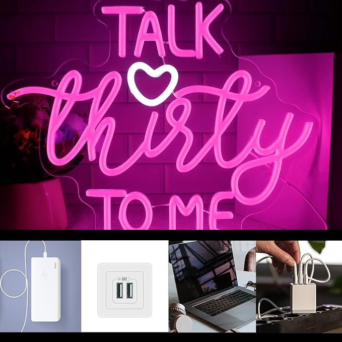 Talk Thirty To Me Neon Sign, Dimmable LED 30th Birthday Neon Sign for Wall Decor, 30th Birthday Decorations for Her Gifts, USB Neon Sign for Birthday Anniversary Home Wall Decor Party Wall