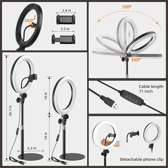 10'' Desk Ring Light with Stand – Zoom Lighting with Phone Holder for Computer・Video Calls・Conference – CRI95 LED Adjustable Circle Light, 10'' Large Lamp Head, Content Creator Friendly