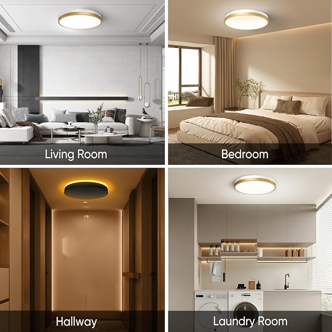 18 Inch Flush Mount Ceiling Light with Remote Control & Night Light, 5CCT Dimmable Ceiling Light Fixture, 43W 4300LM 2700K-6500K Adjustable LED Ceiling Lights for Bedroom Kitchen, White Gold