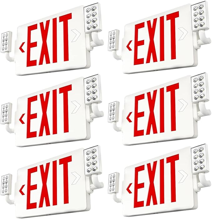 FREELICHT 6 Pack LED Double-Sided Exit Sign with Emergency Lights, Adjustable LED Emergency Exit Lights with Battery Backup, Hard Wired, UL Certified, AC 120/277V