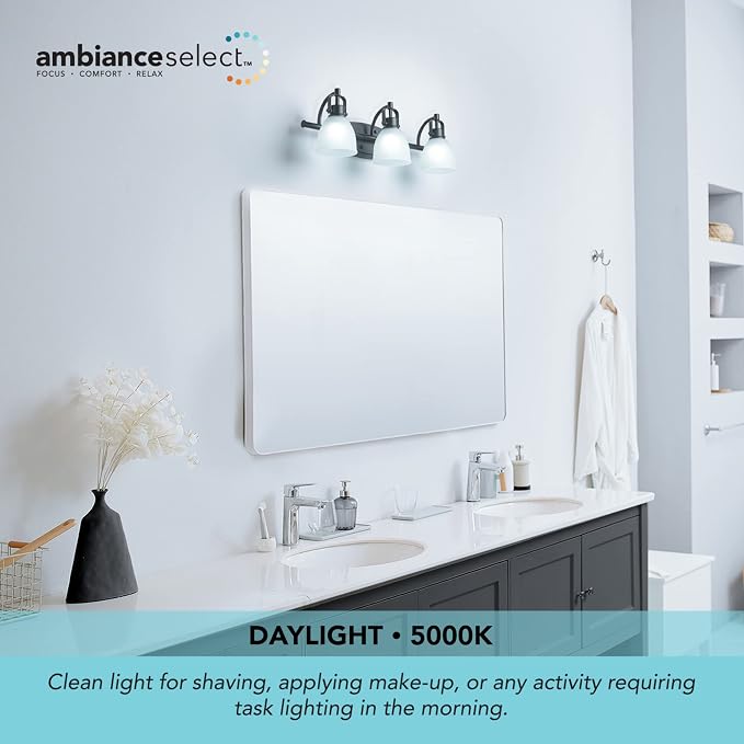 Globe Electric 52090 Gilroy 3-Light 25W Integrated LED Vanity Light with Selectable Color Temperature, Matte Black, Frosted Glass Shades, 1780 Lumens, 3000K-4000K-5000K Switch, Energy Star Certified