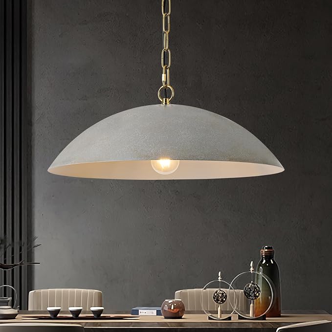 20" Kitchen Pendant Lighting Over Island, Cement Gray Modern Large Pendant Light, Adjustable Hanging Ceiling Light for Kitchen Living Room Dining Room Bedroom Café