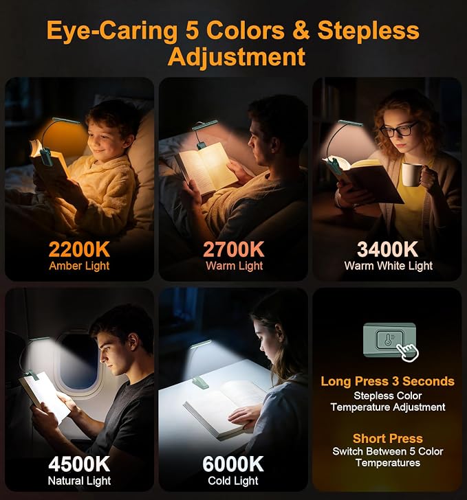 Gritin 2026 Gen 2 Book Light for Reading- 32 Eye Caring Full Spectrum LED | 5 Colors & 5 Brightness, Adjustable Wide/Narrow Beam, Upgrade 1500mAh Long-Lasting Rechargeable Clip on Light-Forest Green