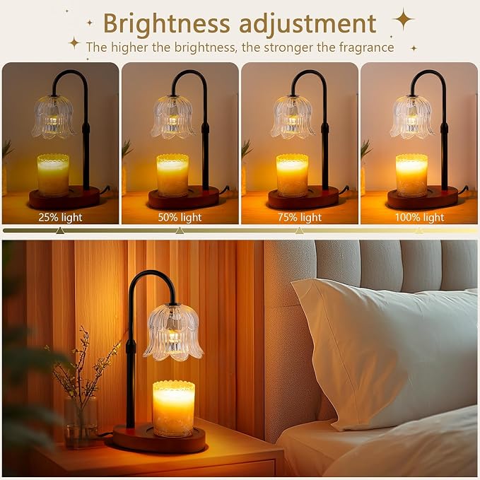 CRMILL Candle Warmer Lamp Electric Timer - Candles Height Adjustable Dimmable Warmers Scented Flower Lamps No Flame Heat Warm Melt Wax Jar Modern Home Decor Table Lights for Home Living Bedroom