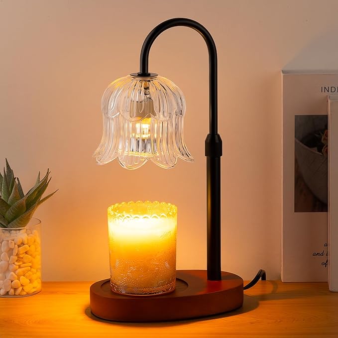 CRMILL Candle Warmer Lamp Electric Timer - Candles Height Adjustable Dimmable Warmers Scented Flower Lamps No Flame Heat Warm Melt Wax Jar Modern Home Decor Table Lights for Home Living Bedroom
