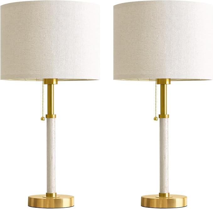 G-SAFAVA 22" Table Lamps Mid Century Modern Lamps for Bedroom Living Room Bedside Lamps for Night Stands Wood Nightstand Lamp Gold Small Side End Table Lamps Set of 2 Vintage Home Deco Office Gifts