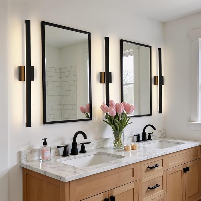 Modern Bathroom Vanity Light Black Bathroom Light Fixture Over Mirror 32 Inch 26W Dimmable 5CCT LED Vanity Light Bar for Bathroom Mirror Cabinets Bedroom