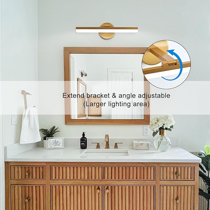 Gold Bathroom Vanity Light Fixtures Over Mirror 16inch 9W Rotatable Modern LED Vanity Lights Modern Wall Sconce (White Light 6000K)