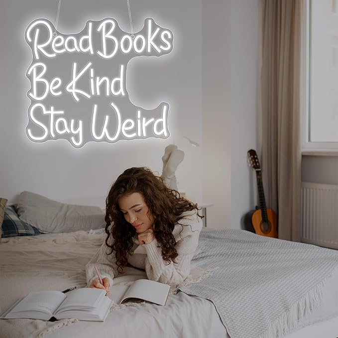 Neon Sign, JGHTURIE Read Books Neon Signs for Wall Decor White Led Lights Signs for Classroom Office Library Bookshop Study Room Decoration USB Powered