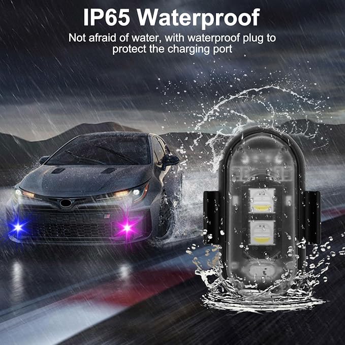 4PCS Wireless LED Strobe Lights with Remote Control, 8 Colors USB Charging Waterproof Anti-Collision Led Emergency Warning Lights for Car Motorcycle Drone Aircraft Bike