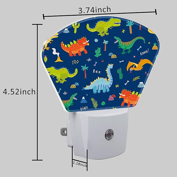 Cute Cartoon Dinosaurs Night Light for Kids, Dinosaurs LED Night Light Plug into Wall with Dusk to Dawn Sensor for Girls Boys Women Men Bedroom, Hallway, Kitchen, Bathroom, Stairs Decor