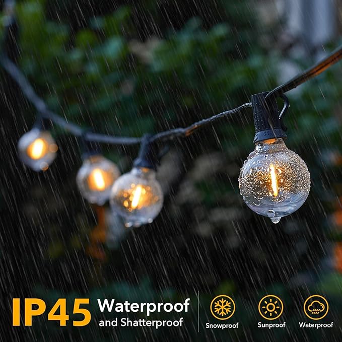 Brightown G40 Solar Replacement Bulbs 25 Pack, E12 Candelabra Screw Base, 3V 0.15W, 1.5 Inch Shatterproof Globe LED Bulbs for Solar Outdoor String Lights, 2700K Warm White, Dimmable