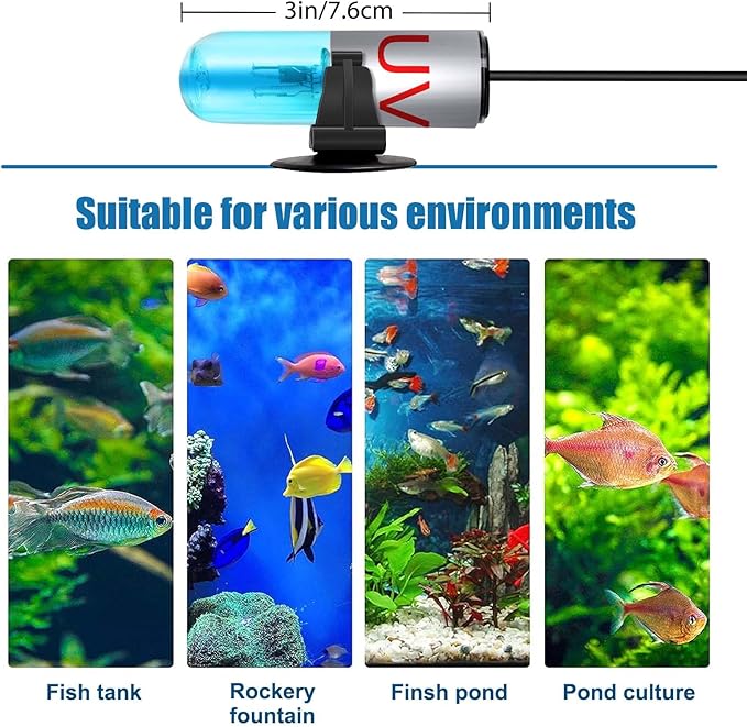 Mini 3W Aquarium Clean Light with Timer Algae Removal Light Fish Tank LED Light Aquarium Green Clean Waterproof Light for Pond Tank Aquarium, Black