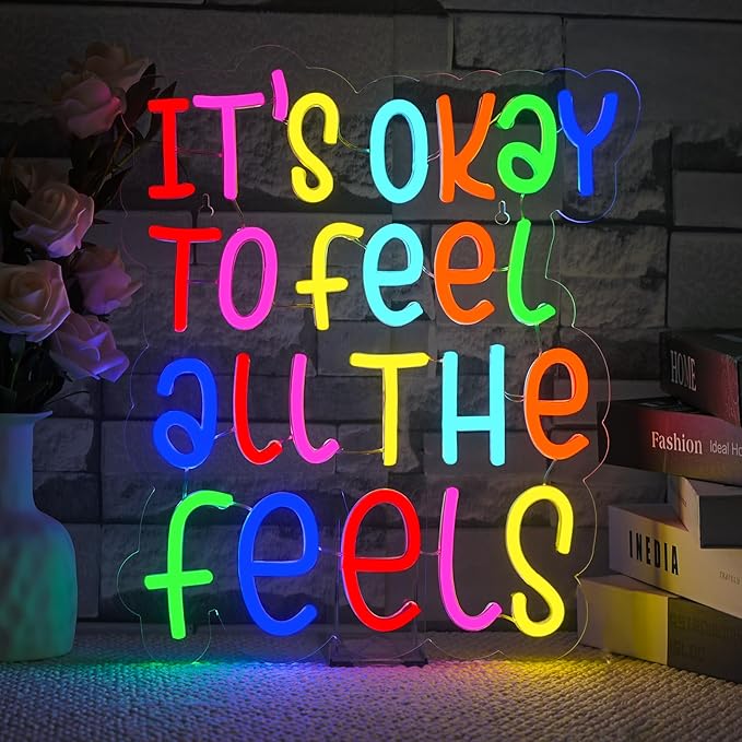 JURONG It's Okay to Feel All the Feels Neon Signs for Wall Decor Dimmable LED Neon Light up Signs USB Powered for Home Office Bedroom Classroom Wedding Party Store Home Gift Neon Decor