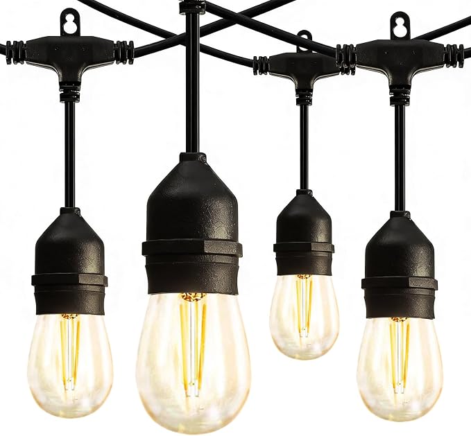 Outdoor String Lights, 48FT Waterproof Patio Lights with 2W Dimmable LED Bulbs, for Outdoor Backyard, Garden, Deck, Porch, Gazebo, Balcony, Camping, Party