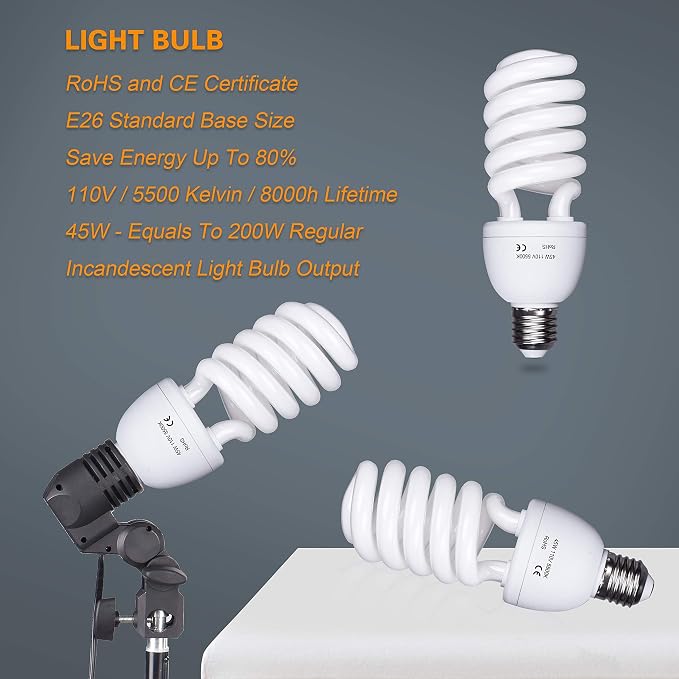 EMART Umbrella Photography Lighting Kit with 45W 5500K Bulb for Studio | 33" Shoot Through & Reflective Photography Umbrella, Tripod Stand, Full Spectrum Bulbs for Video Recording, Portrait, Podcast