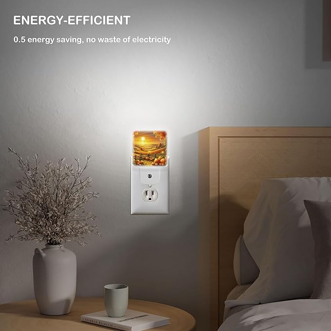 LED Night Light Lamp with Smart Sensor Dusk to Dawn Sensor,Autumn Harvest Season Evening in Rustic Countryside Golden Fall Sunset Pumpkin Night Light Daylight White,0.5W Plug-into Wall