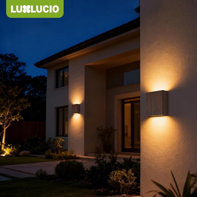 2 Pack Indoor Outdoor Walnut Wood Grain Up and Down LED Wall Light, Modern Bedroom/Porch Wall Lamp, IP65 Waterproof, 5%-100% Dimmable 18W 1620lm, 5CCT (2700K-5000K), CRI 90+, 120V-277V