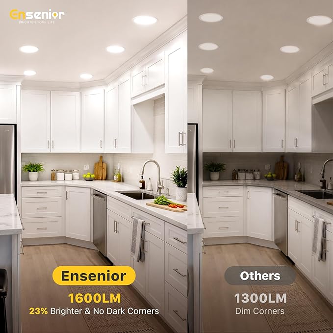 Ensenior 24 Pack 7 Inch LED Recessed Ceiling Light, 5CCT, 1200LM 12W 120V | 2700K-5000K Selectable, 5%-100% Dimmable, Ultra-Thin Canless Wafer Downlight, Aluminum, Damp Rated, ETL&FCC&IC