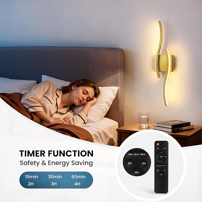Gold Battery Operated Wall Sconces: 23.6 Inch Rechargeable Wall Sconce Set of 2 with Remote Control/3 Colors/10-100% Dimming/Timer, Modern Wall Light for Bedroom Living Room Hallway Bathroom, 2 Pcs