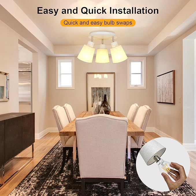 LTBLIGHT 3-Light Ceiling Track Light, White Modern Adjustable Spotlight with Linen Shade, Track Lighting Fixture for Dinning Room Study Room Rental Friendly, E26 Base (Bulbs Not Included)
