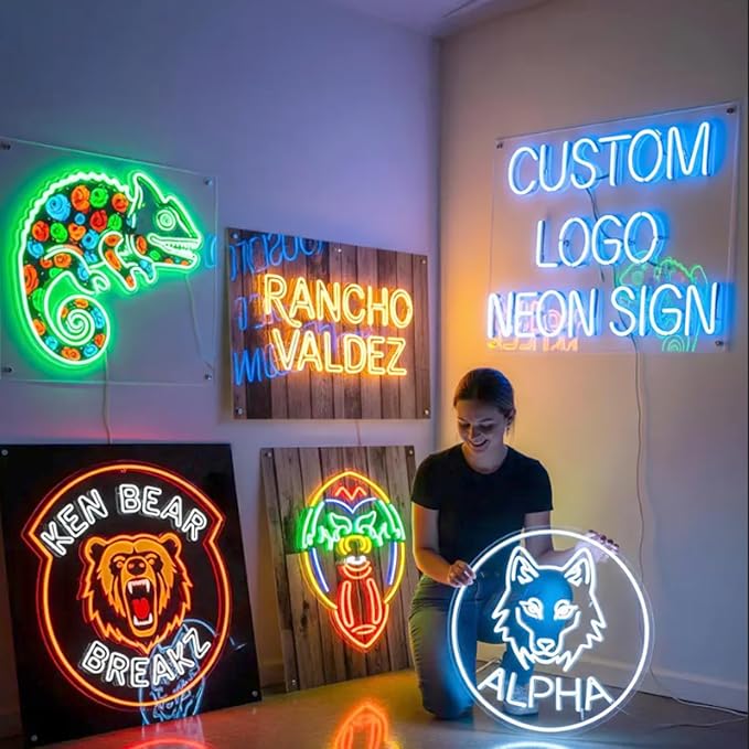 Custom Neon Sign Logo for Business, Plug/Battery Operated LED Picture Signs | Dimmable/RGB Neon Light, Easy Hanging/Wall LOGO Customizable UV Printed for Shop Bar Spa Office Room, Personalized Home Decor
